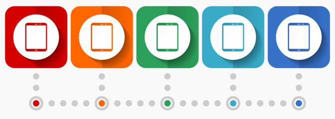 Fototapete - Tablet, mobile, phone, smartphone vector icons, infographic template, set of flat design symbols in 5 color options