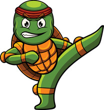 Vector Illustration Of Turtle Mascot With Ninja Pose