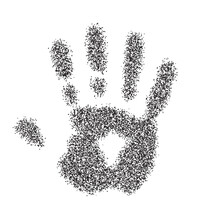 Black Noise Stipple Dots Hand Print. Dotted Handprint Pattern Background. Sand Grain Effect. Grain Hand Print Silhouette. Black Dot Grunge Banner. Grain Palm Imprint. Vector
