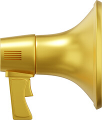 Poster - Megaphone realistic gold side view. PNG icon on a transparent background. 3D rendering.