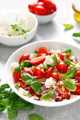 Canvas Print - Salad with tomato, italian ricotta cheese and basil