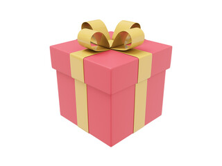 Poster - Realistic red gift box with yellow ribbon. 3D rendering. Icon on white background