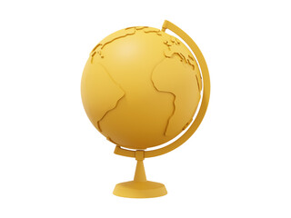 Poster - Globe Earth on a stand. Minimalist cartoon. Yellow icon on white background. 3D rendering.