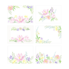 Canvas Print - Floral frames of different shapes set. Greeting card or invitation with wild flowers and leaves vector illustration