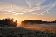 Rural Field Illuminated By Rising Sun