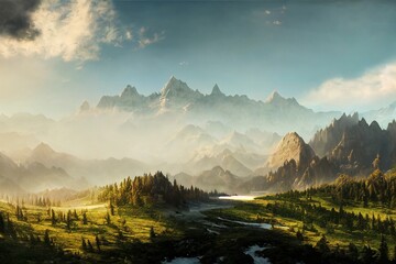 Wall Mural - fantasy mountains illustration