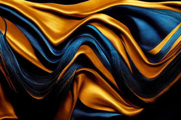 Dark blue and golden silk fabric. Luxury texture for wallpaper.