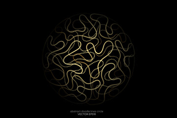 Aufkleber - Abstract doodle line in circle sphere shape by gold light line like brain isolated on black background. Vector 3D illustration in concept of modern, luxury, creative, brain, A.I. technology.