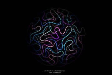 Aufkleber - Abstract doodle line in circle sphere shape by blue green light line like brain isolated on black background. Vector 3D illustration in concept of modern, creative, brain, A.I. technology.