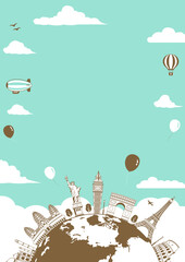 Wall Mural - Travel, vacation, sightseeing vector illustration (for poster,flyer etc.)  | text  space.