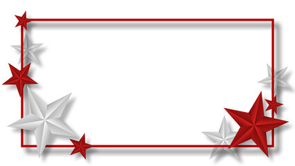 Poster - Christmas of paper craft design, red and white stars on red frame - transparent background with place for your text - 3D Illustration