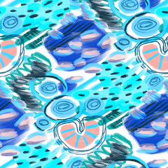 Poster - Creative seamless pattern with beautiful bright abstract elements. Colorful texture for any kind of a design. Graphic abstract background. Contemporary art. Trendy modern style. Oil paint effect.	