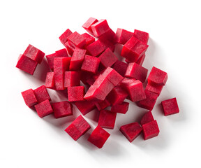 Sticker - beetroot cubes on white background