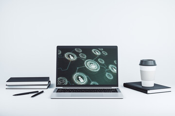 Poster - Modern computer screen with social network media concept. 3D Rendering