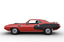 3D Illustration Of A Red And Black Retro American Sports Car Isolated On Transparent Background.