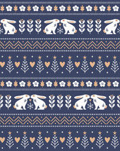 Christmas Nordic Seamless Vector Pattern With Rabbits, Mistletoe And Trees