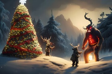 Grinch the Dark elf christmas celebration scene 3d illustration 3d render