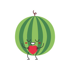 Wall Mural - Watermelon character cartoon love sign heart favorite cute smiling face cheerful kawaii joy happy emotions icon vector illustration.