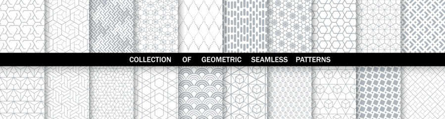 Geometric set of seamless gray and white patterns. Simpless vector graphics.