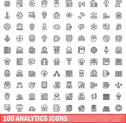 Poster - 100 analytics icons set. Outline illustration of 100 analytics icons vector set isolated on white background