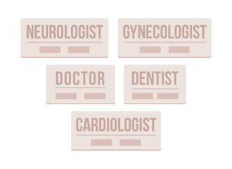 Poster - Name board semi flat color vector object set. Full sized items on white. Personalized name plate simple cartoon style illustration collection for web graphic design and animation. Bebas Neue font used