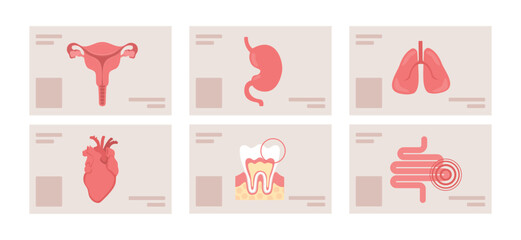 Poster - Human organs checkup semi flat color vector objects set. Full sized items on white. Medical tests results simple cartoon style illustrations collection for web graphic design and animation
