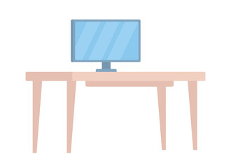 Fototapete - Work desk semi flat color vector object. Office workplace arrangement. Editable element. Full sized item on white. Interior simple cartoon style illustration for web graphic design and animation