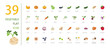 Set of 39 Vegetable icons, flat style.
