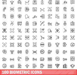 Poster - 100 biometric icons set. Outline illustration of 100 biometric icons vector set isolated on white background