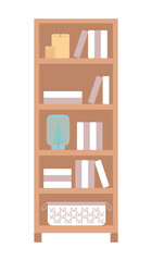 Poster - Bookshelf semi flat color vector object. Editable element. Full sized item on white. Interior design. Home library simple cartoon style illustration for web graphic design and animation