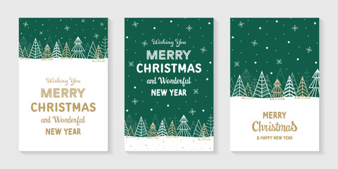 Wall Mural - Christmas trees. Design of holiday greeting cards - set. Vector illustration