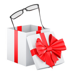 Poster - Eyeglasses inside gift box, gift concept. 3D rendering