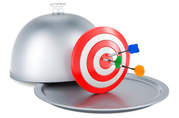 Poster - restaurant cloche with target and arrows, 3d rendering
