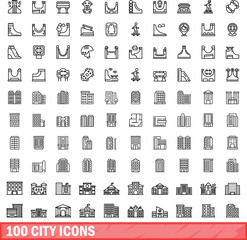 Poster - 100 city icons set. Outline illustration of 100 city icons vector set isolated on white background