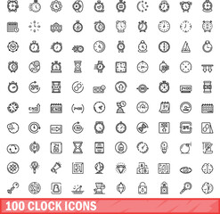 Poster - 100 clock icons set. Outline illustration of 100 clock icons vector set isolated on white background
