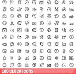 Poster - 100 clock icons set. Outline illustration of 100 clock icons vector set isolated on white background
