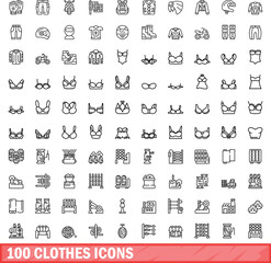 Poster - 100 clothes icons set. Outline illustration of 100 clothes icons vector set isolated on white background