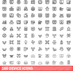 Poster - 100 device icons set. Outline illustration of 100 device icons vector set isolated on white background