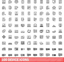 Canvas Print - 100 device icons set. Outline illustration of 100 device icons vector set isolated on white background