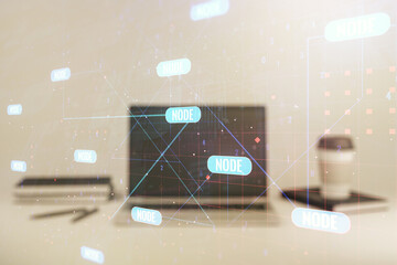 Poster - Abstract creative coding concept on modern laptop background. Multiexposure