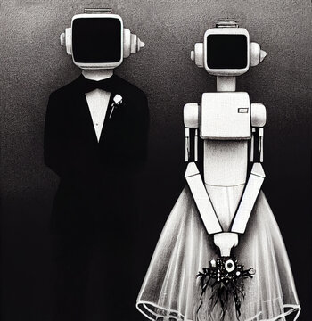 Surreal robot wedding couple