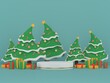 Abstract Christmas background with Christmas tree, blue color ,podium design for showcase or product display , 3d rendering.