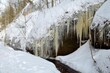 wintery scene with icicles at gorge Drachenschlucht Eisenach
