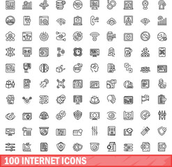 Poster - 100 internet icons set. Outline illustration of 100 internet icons vector set isolated on white background