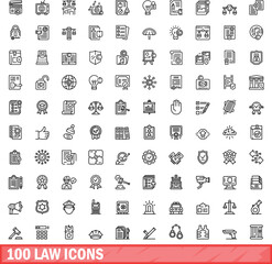 Sticker - 100 law icons set. Outline illustration of 100 law icons vector set isolated on white background