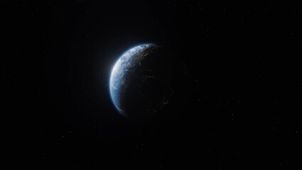 Wall Mural - animation of rotating planet earth seen from space, zoom in animation of a blue planet