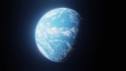 Wall Mural - animation of rotating planet earth seen from space, zoom out animation of a blue planet