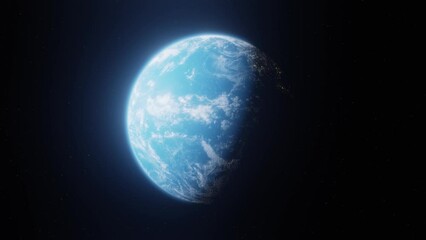 Poster - Animation of rotating planet Earth seen from space, zoom out animation of a blue planet