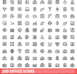 Wall Mural - 100 office icons set. Outline illustration of 100 office icons vector set isolated on white background