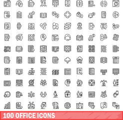 Poster - 100 office icons set. Outline illustration of 100 office icons vector set isolated on white background